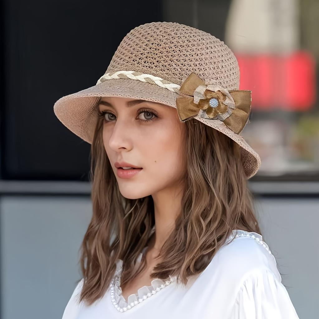 Элегантная женская соломенная шляпа с цветочным узором - дышащая ажурная кепка от солнца, летняя модная шляпа для путешествий, отпуска, рыбалки, пляжа