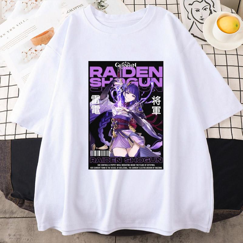 Genshin Impact-Raiden Shogun футболка аниме Unsiex спортивные топы с короткими рукавами повседневная свободная футболка с рисунком