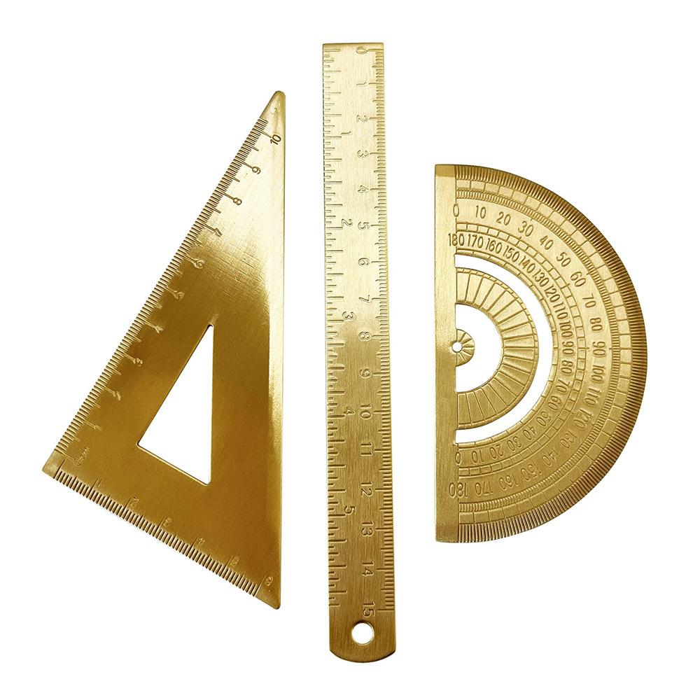 Латунная студенческая геометрическая линейка, линейка квадратного треугольника, линейка полукруга, транспортир, инструмент для измерения угла линейки