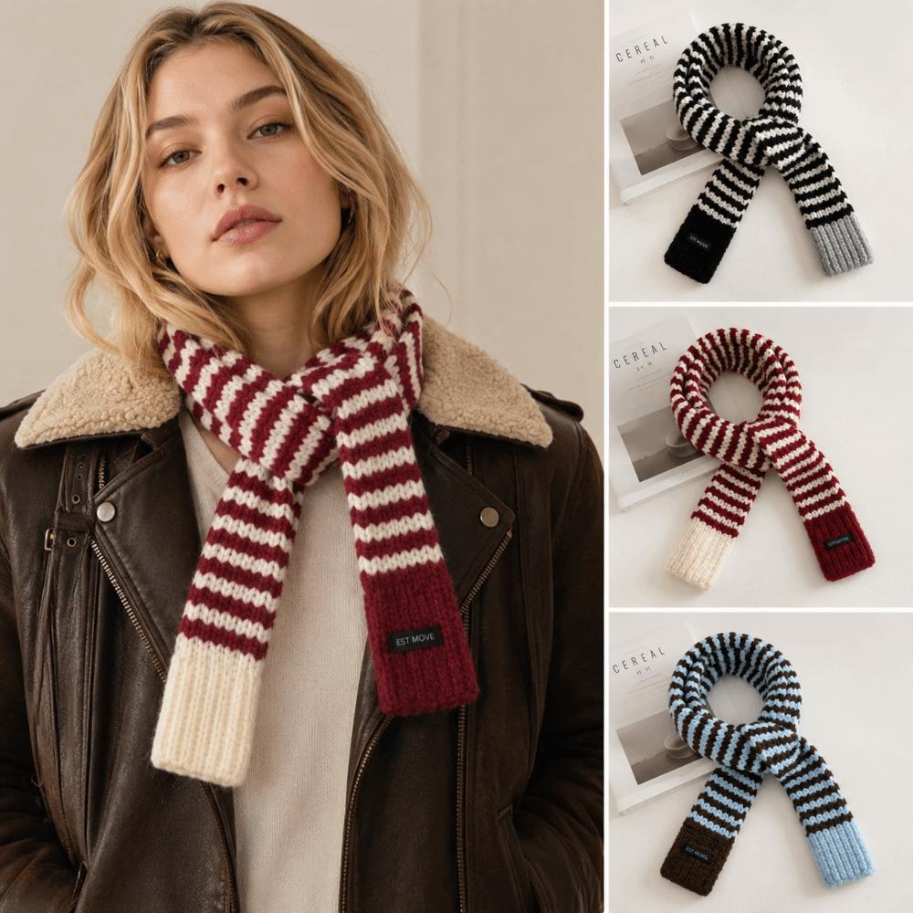 Neck Protection Winter Warm Scarf Striped Pattern Neck Scarf Vintage Knitted Long Scarf Winter