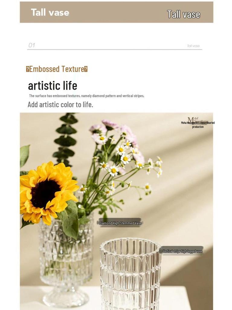 Европейская стеклянная ваза на высокой ножке: Креативный гидропонный прозрачный дизайн для элегантного домашнего декора