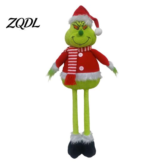 Standing Elf Doll Green Christmas Plush Toy, Soft Stuffed Animal with Polyester Retractable Long Leg for Holiday Home Fireplace Mantel Decor