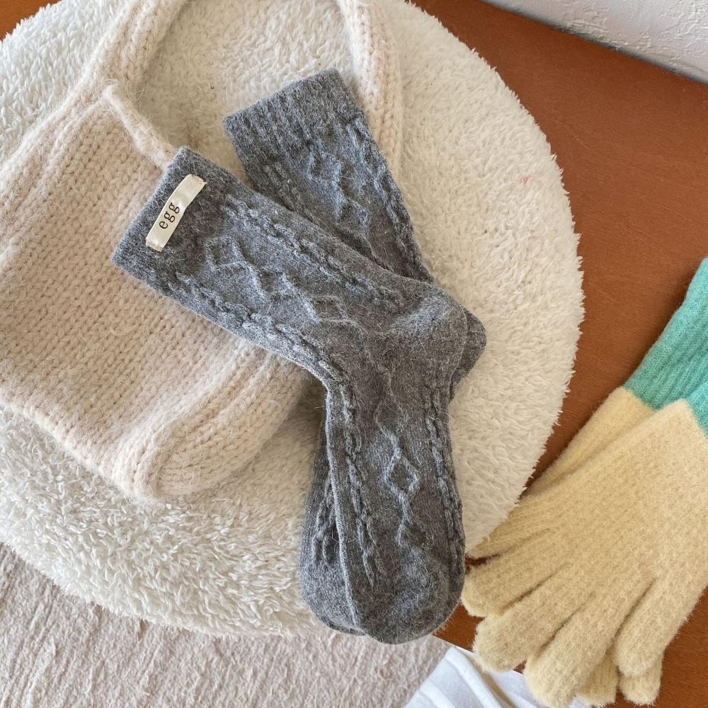 Тканевые зимние носки с этикеткой, толстые полосатые носки с переплетенными краями, теплые женские носки