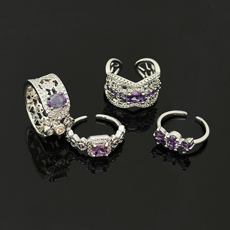Super Fairy Retro Gothic Bow Purple Zir*****Pen Ring Niche High-End Stacking Wearing Personalized Ring Woman