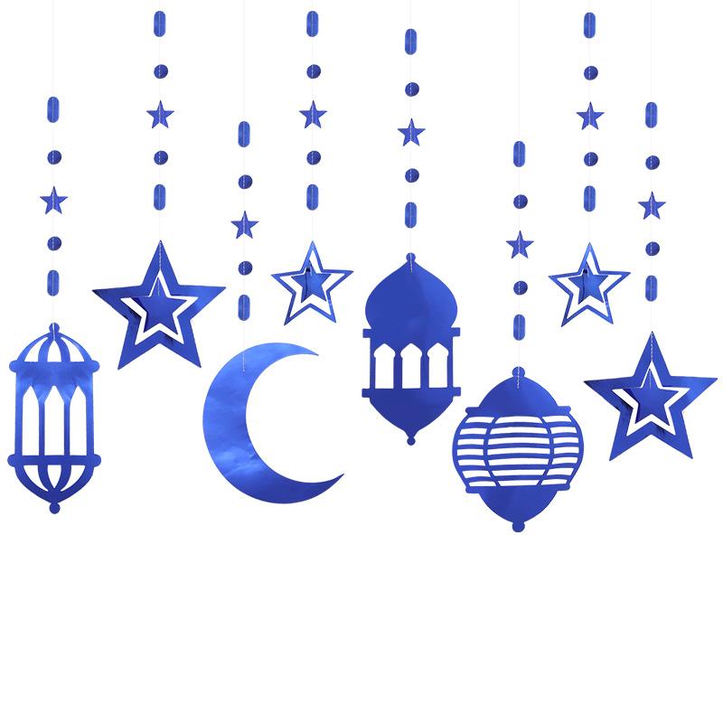 Ramadan Gold Silver Star Moon Lantern Hanging Streamer Garland Eid Mubarak Home Decoration 2025 Muslim Islamic Party Supplies