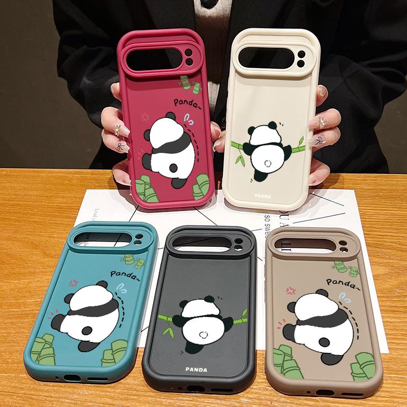 Cartoon Panda Pattern Soft Shockproof Matte Phone Case For Google Pixel 9 Pro XL 8 Pro 8A Lens Protection TPU Bumper Cover