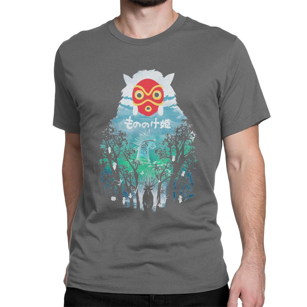 Vintage River Flows In You T Shirt For Men Pure Cotton T Shirts Princess Mononoke Ghibli