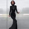 Women's Autumn Solid Color Casual High Neck Long Sleeve Slim Fishtail Dress