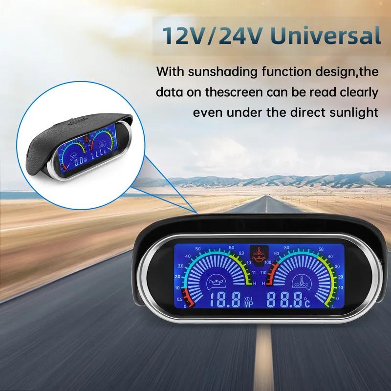 2in1 LCD Car Digital Gauge Water Temperature + Oil Pressure 12-24V Multi-functional Car Truck LCD Meter 12-24V with Temp Sensor