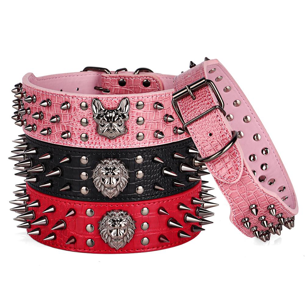2-дюймовые широкие острые шипы заклепки кожаные ошейники для собак питбуль бульдог большие ошейники для собак регулируемые для средних и больших собак боксер питбуль