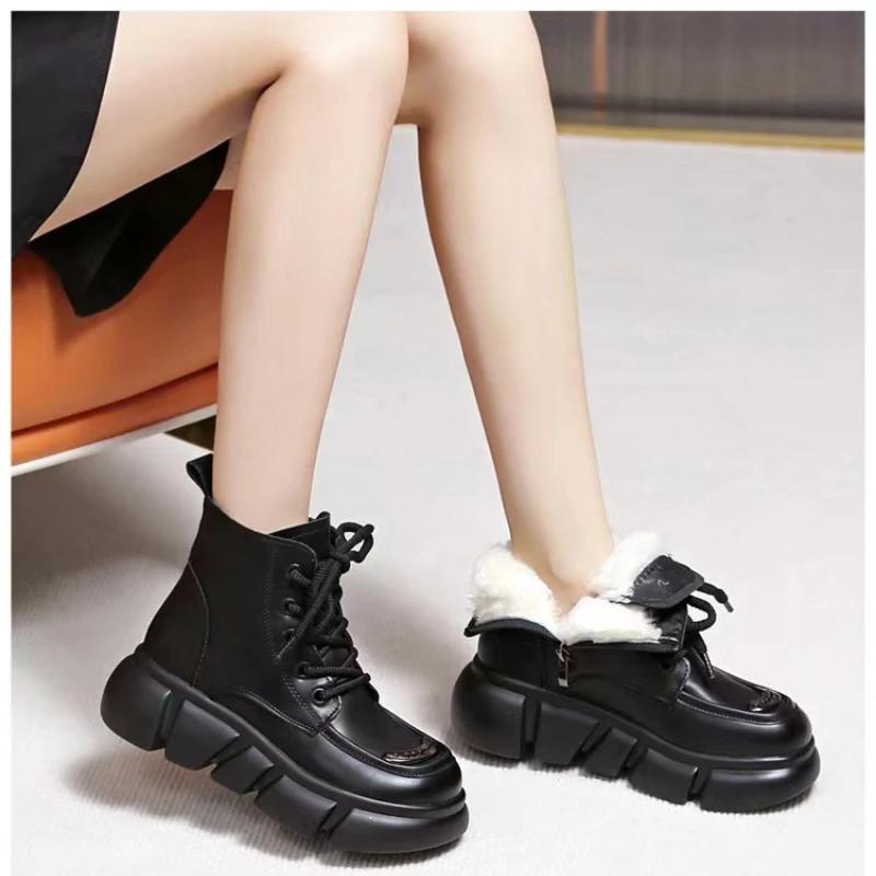 Модные новые зимние сапоги, короткие меховые сапоги, зимние сапоги из бархата и супертолстого хлопка, модные теплые водонепроницаемые женские туфли на платформе