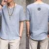 Retro Men Plus Size Linen Rhombus Patchwork Short Sleeve V Neck T-Shirt Top