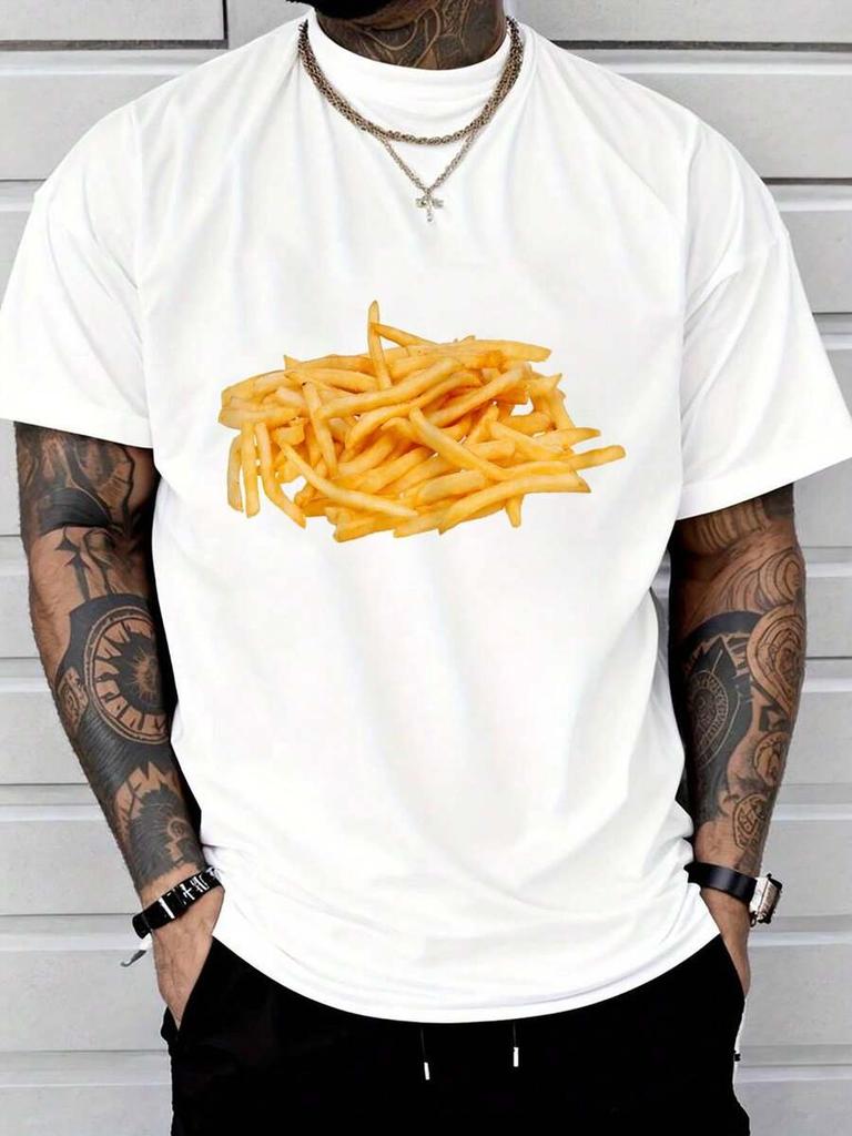 French Fries Printed White Unisex T-Shirt