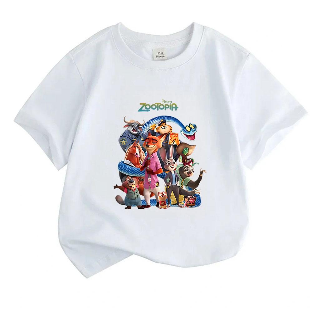 Kids Boys Girls 100% Cotton Short Sleeve O-neck T-shirt, Cute Animated Animal Group Print Casual Soft Tees for Children Daily Wear, Breathable Lightwe