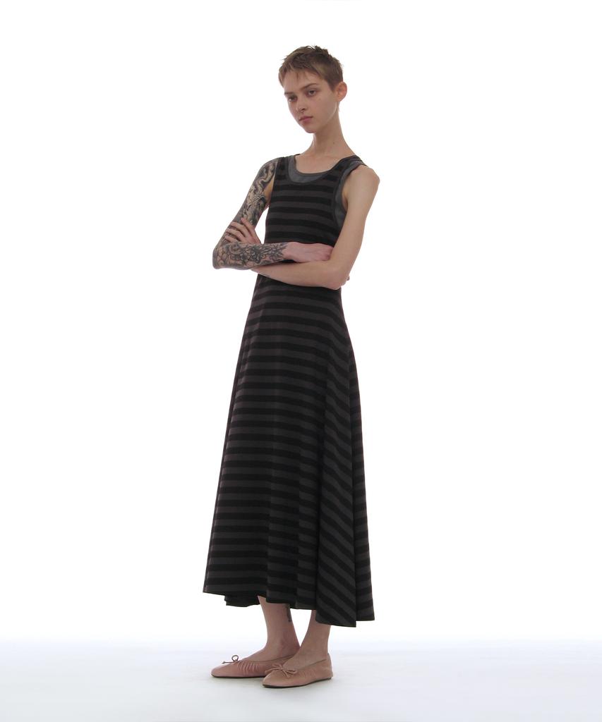 Partimento Woman Pwc Overlay Sleeveless Maxi Dress_Black Stripe