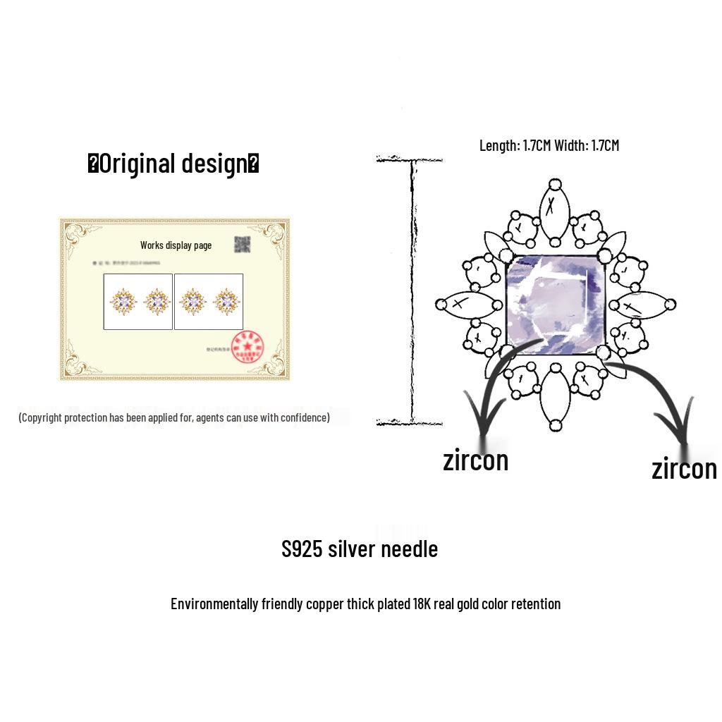 Серьги-пусеты из 18-каратного золота с фиолетовым цирконом в форме звезды: Винтажный Роскошный Придворный Стиль