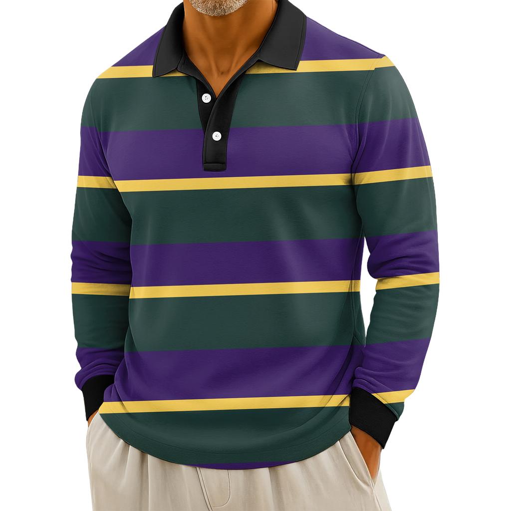 Мужские повседневные топы с длинными рукавами на пуговицах с полосатым принтом