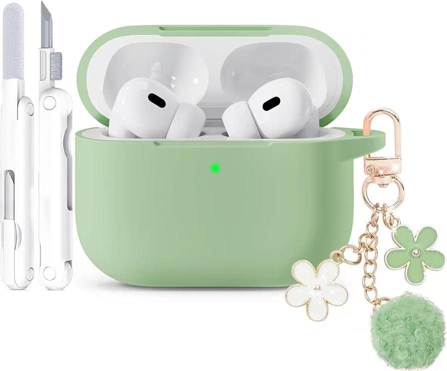 Silicone case for AirPods 1/2, comes with a shiny keychain and cleaning kit