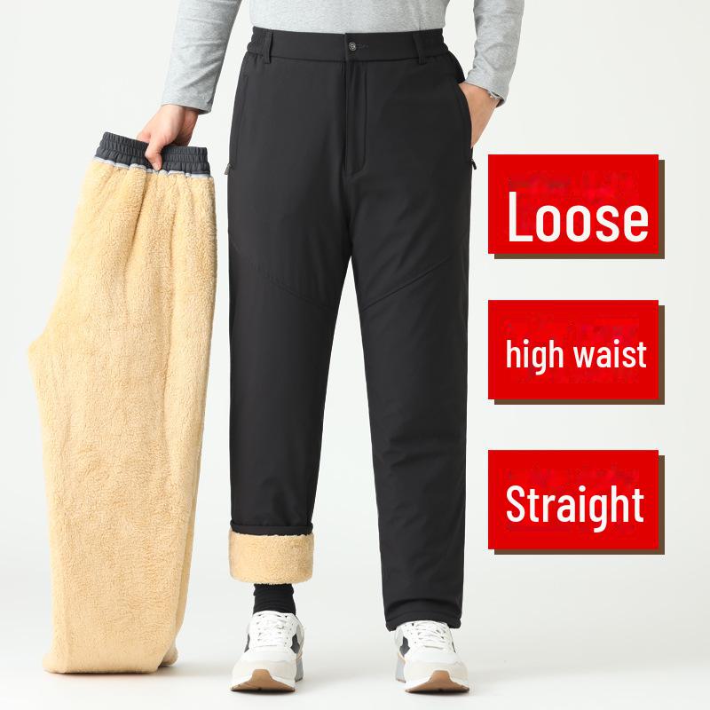 Dad's Cotton Outerwear: Thickened Velvet Trousers for Autumn/Winter - Warm Lambskin Pants for Middle-aged & Elderly.