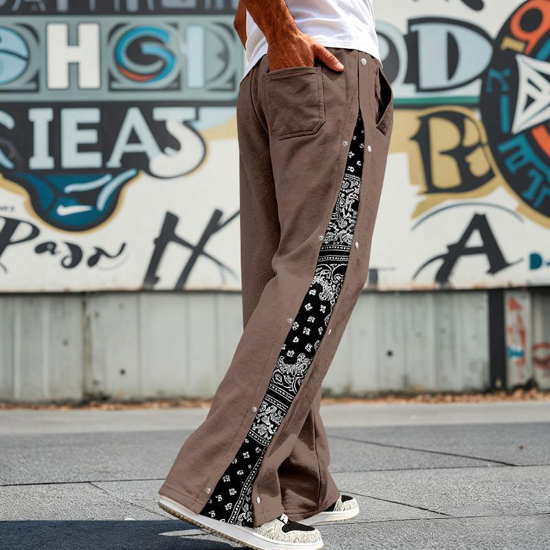 Mens American Hip Hop High Street Loose Paisley Straight Leg Casual Sweatpants