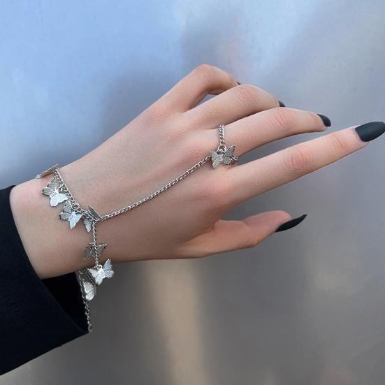 Женский браслет в форме бабочки из нержавеющей стали, индивидуальный однотонный женский аксессуар для кольца на палец