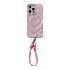 Simple Stylish Water Wavy Love Heart Case For iPhone 17 16 15 14 13 12 Pro Max Candy Color Back Cover With Wrist Strap Lanyard