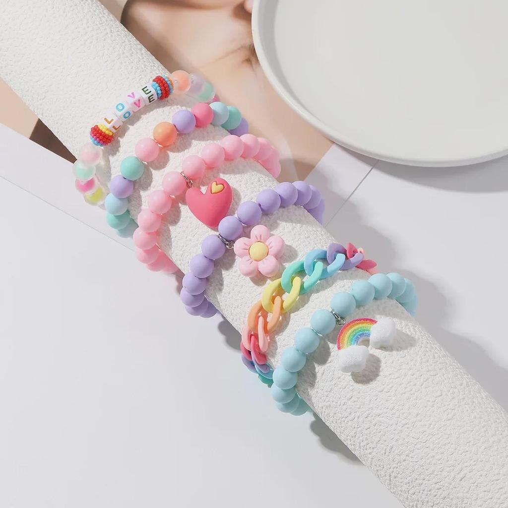 Набор браслетов в стиле бохо с розовыми буквами в форме сердца и разноцветными бусинами