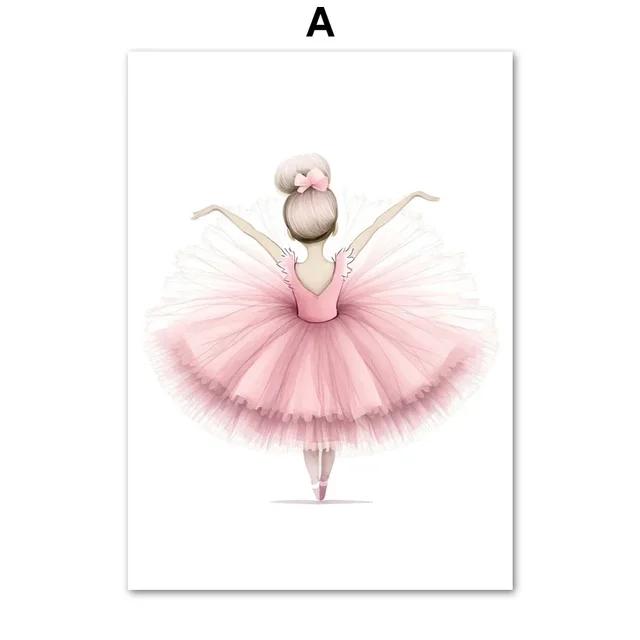 Индивидуальная розовая балерина, девочка, лебедь, платье, туфли, настенная живопись, холст, персонализированные именные постеры, принты для декора детской комнаты для малышей