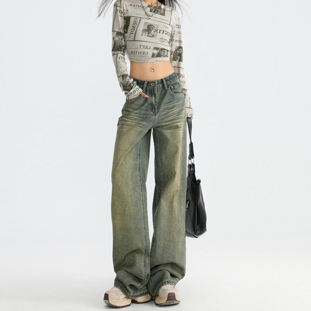 Autumn 2024 Slimming Straight-Leg Jeans for Women – American Hot Girl Nano Wash Wide-Leg Style