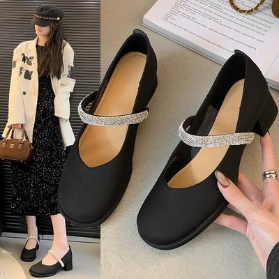Весна новая мелкая одинарная обувь женская обувь толстый каблук универсальная мода ниша оригинальная личность Мэри Джейн женская обувь