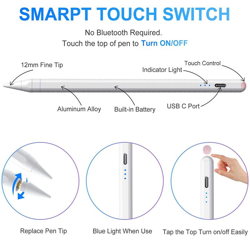 Стилус для Apple iPad, перезаряжаемая цифровая ручка для iPad Pro/Mini/Air/iPhone, емкостный сенсорный экран телефона и планшета