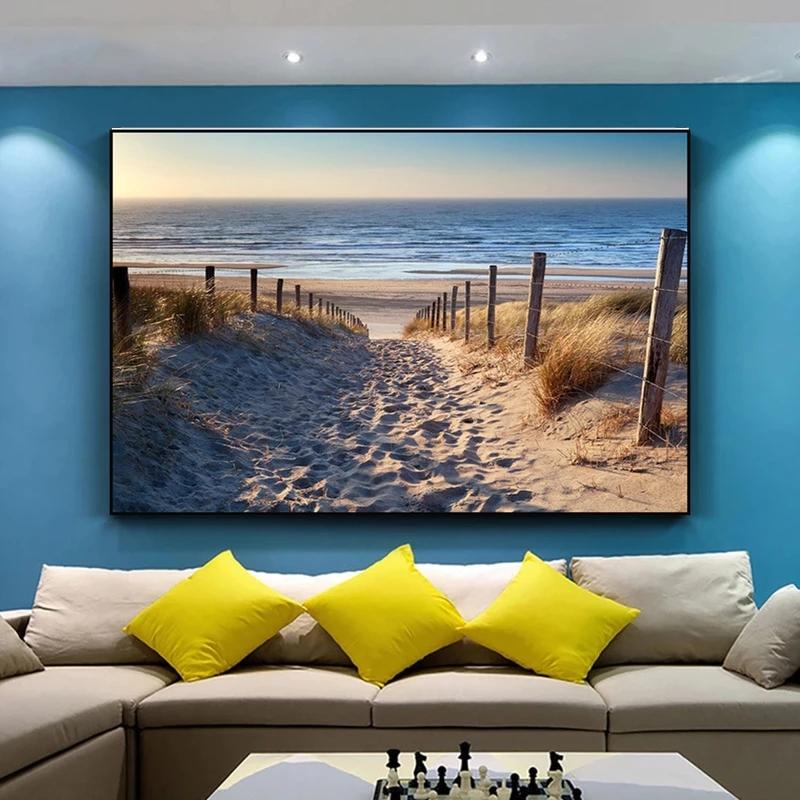 Восход солнца морской пейзаж пляж холст живопись современные постеры и принты Cuadros настенные художественные фотографии гостиная домашний декор без рамки без рамки