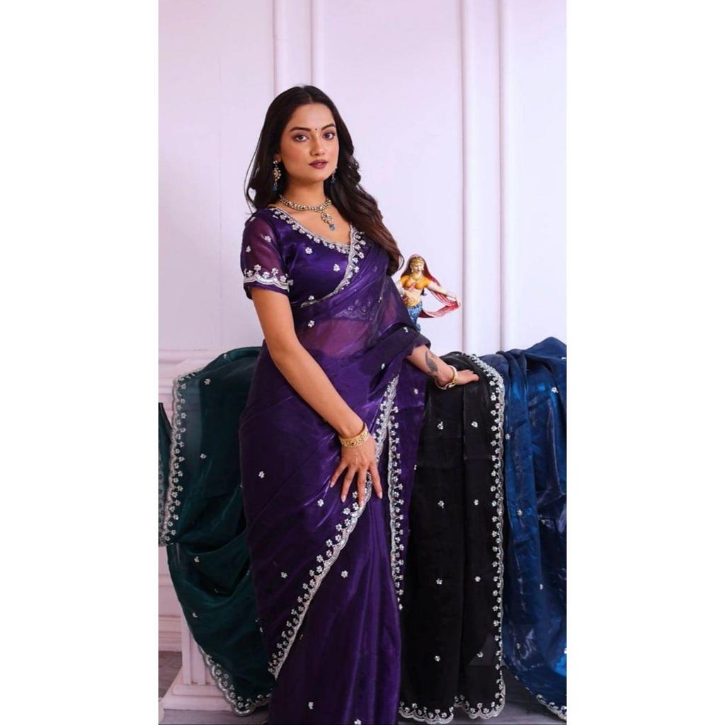 Последнее новое свадебное сари Тяжелая вышивка Настоящий Wal и Moti с пайетками*