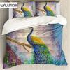 Peacock Duvet Cover Set Rainbow Feather Bedding Set for Bedroom Decor Hippie Tie Dye Polyester Comforter Cover Double Queen Size