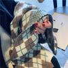 Рождественский большой клетчатый шарф для женщин Зимний Инс Ромбовидный Корейский На все случаи жизни Утолщенный Вязаный Шерстяной Имитация Кашемира Шарф Геометрический