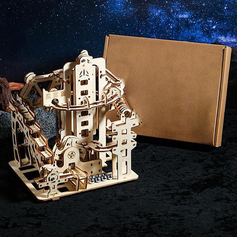 1 Set Marble Run Kit 3D Wooden Puzzles Electric Catapult Track Device Mechanical Model Science Maze Assembly Gift For Kids