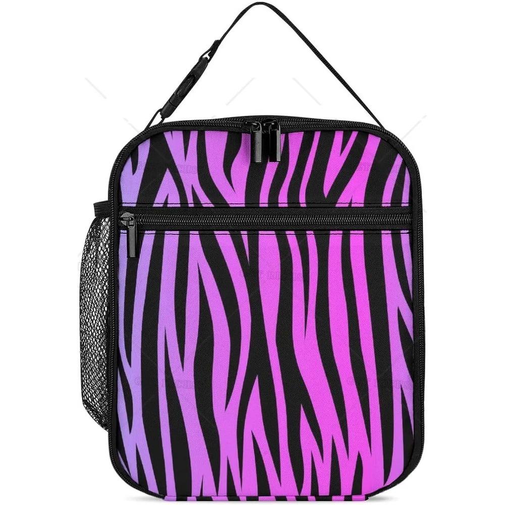 Сумка для ланча с принтом из разноцветной кожи животных, розовая, в полоску зебры, изолированная, большая, многоразовая, герметичная сумка для ланча ForWork