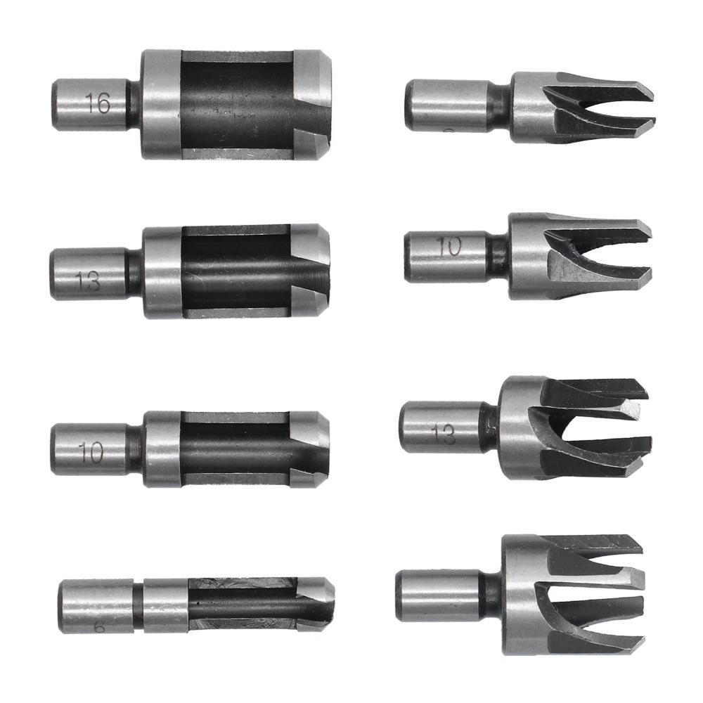 8pcs Straight and Tapered Taper Wood Plug Cutter Drill Bit Set Woodworking Drilling