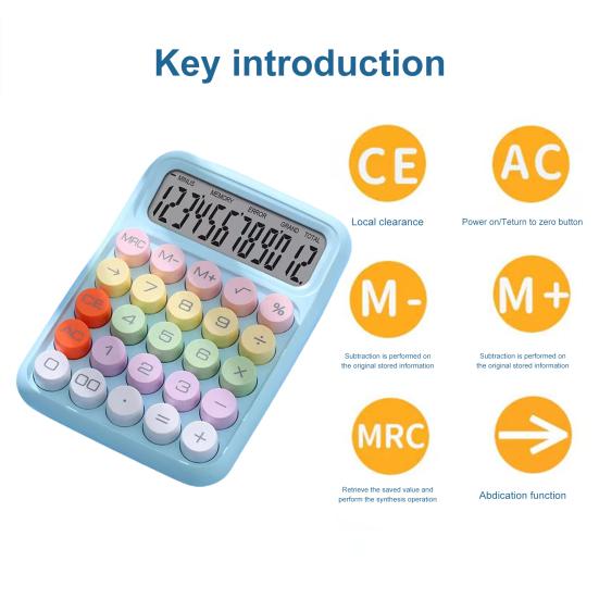 Калькулятор В стиле пишущей машинки, круглая кнопка, большой экран, портативный, простой в использовании калькулятор для офиса, школы, дома