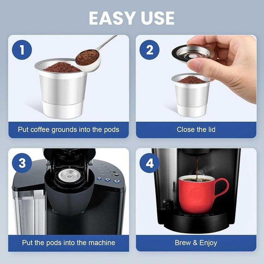 Stainless Steel Reusable  Offee Capsule Cup Wide Compatible Refillable Kcups With Lids For Coffee Lovers Kitchen Supplies