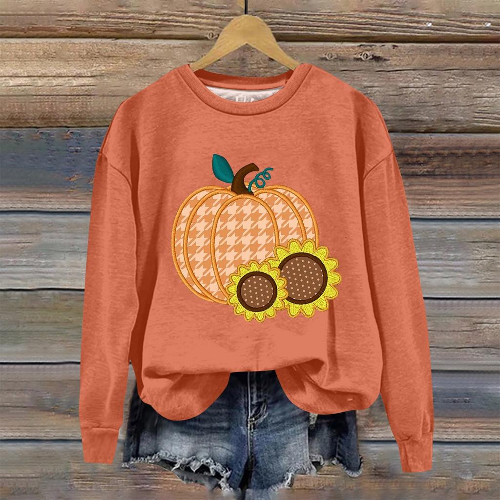 Женская мода Хэллоуин с длинным рукавом с принтом Свободная толстовка с круглым вырезом Топ