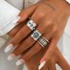 Fashionable Joint Combination Rings for Women Hip-Hop Metal Lava Gemstone Ring Set