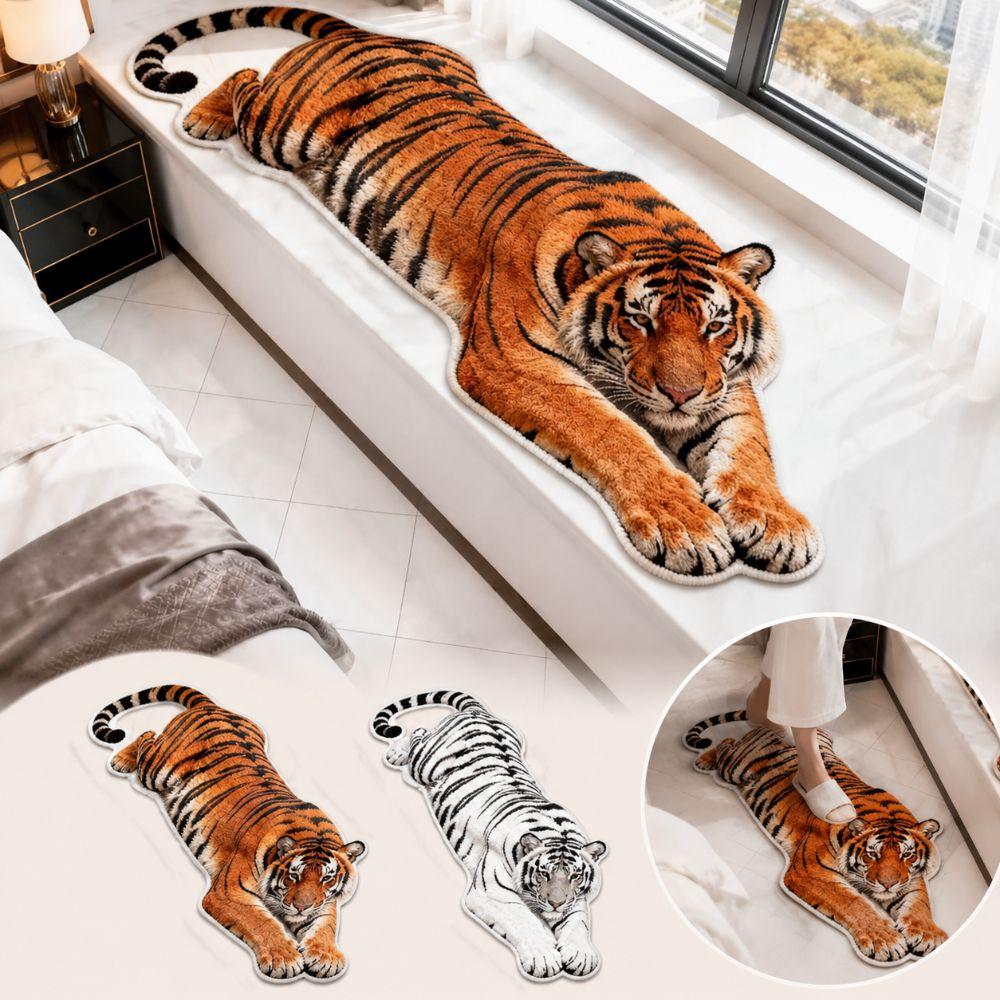 Water-absorbing Bedroom Carpet 2D Flat Tiger Doormat Unique Bedside Rug Home Decor