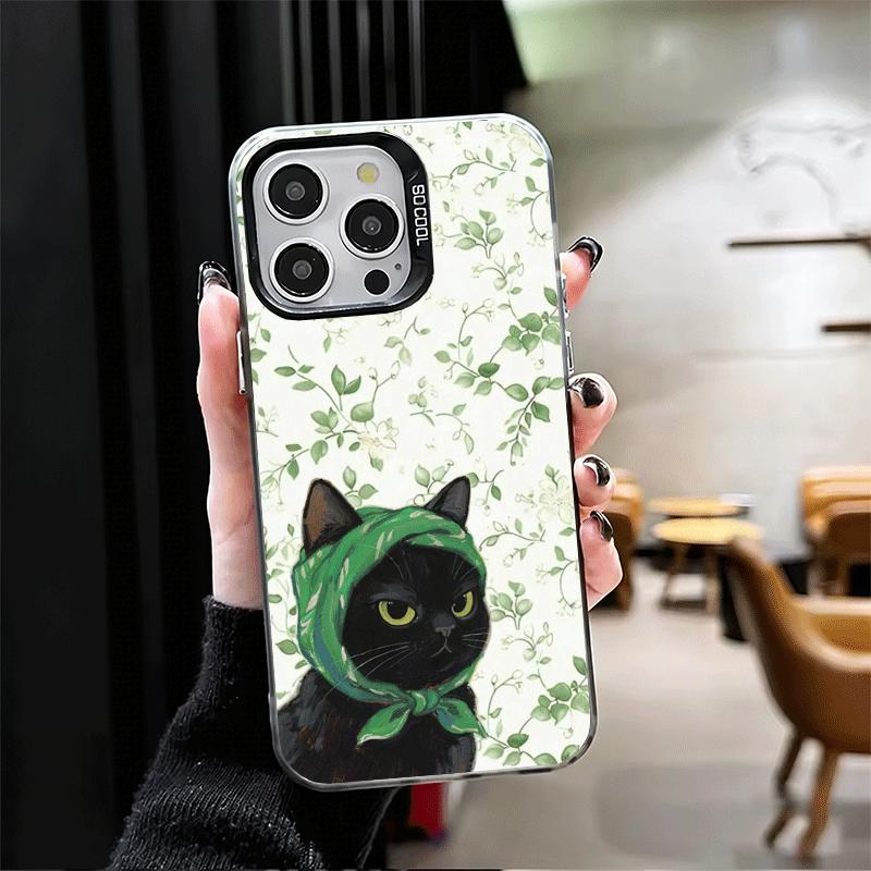 Милый Цветочный Платок Кот Ударопрочный Чехол для Телефона для iPhone 17 Air 16 16E 15 Pro Max 14 Plus 13 Mini 12 Задняя Крышка Противоударный F