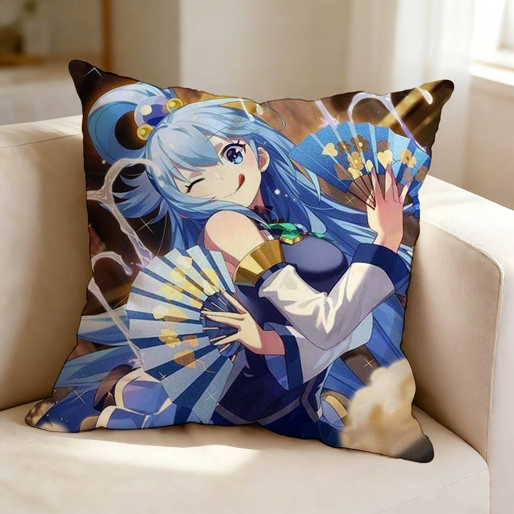 Fantasy Anime K-KonoSuba A-Aqua Square Double-Sided printed Pillow Case Bedroom Bedside Pillow Sofa Cushion Cover