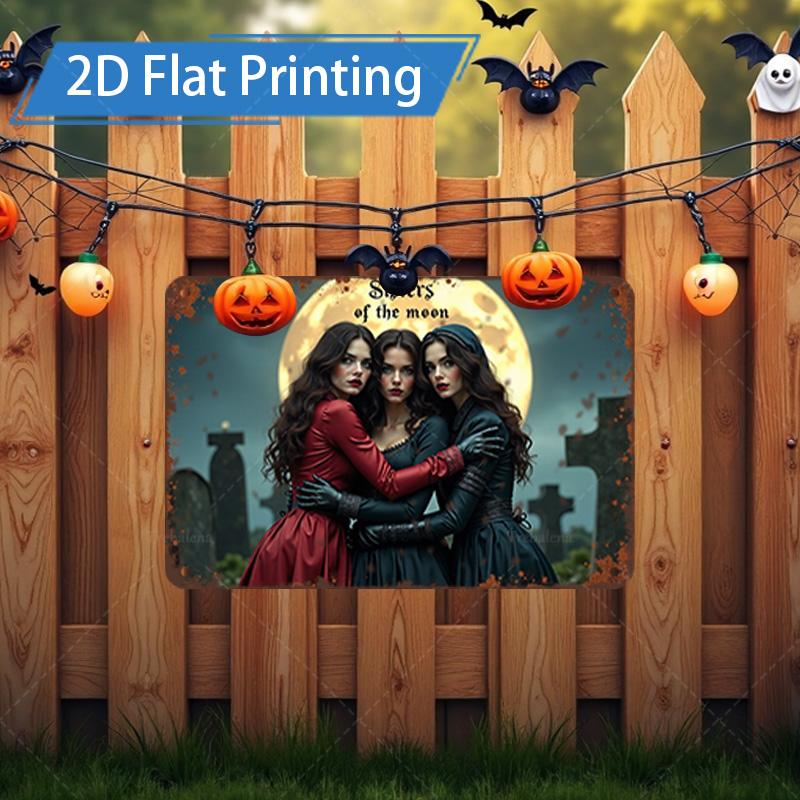 D FLAT pc Metal Sign Halloween Witch Friends D Flat Print Metal Art