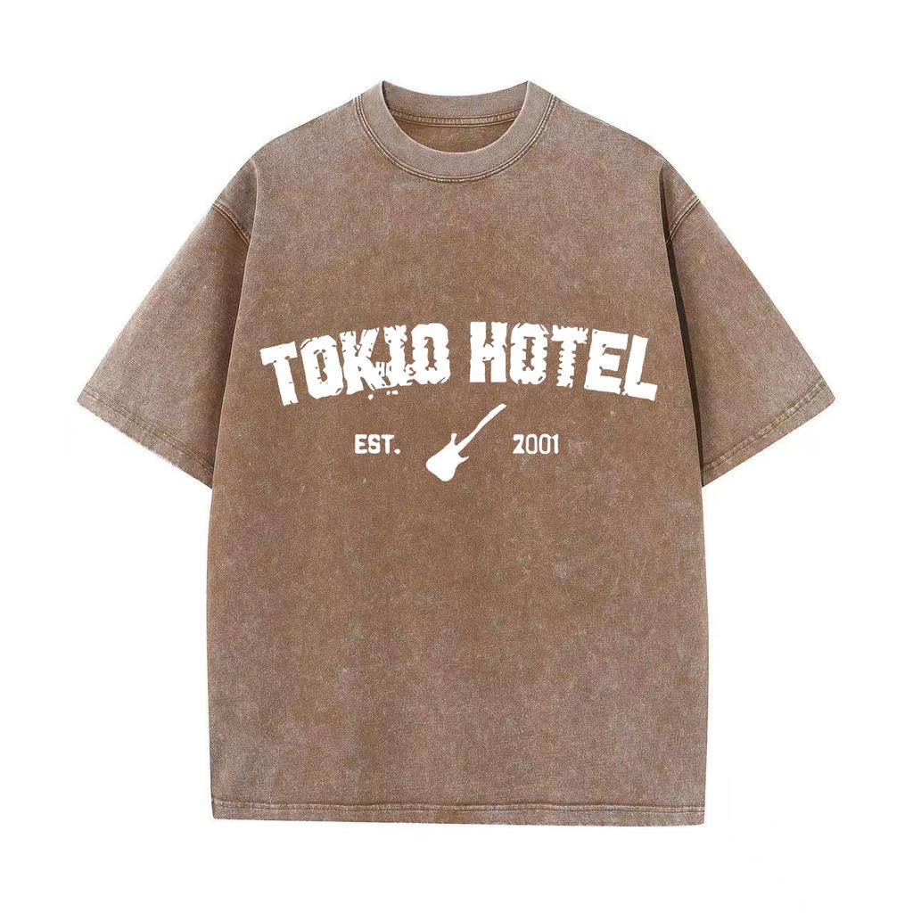 Ретро-стираемая винтажная футболка Rock Band Tokio Hotel Футболка Kaulitz Мужская модная повседневная толстовка-пуловер Мужская женская футболка