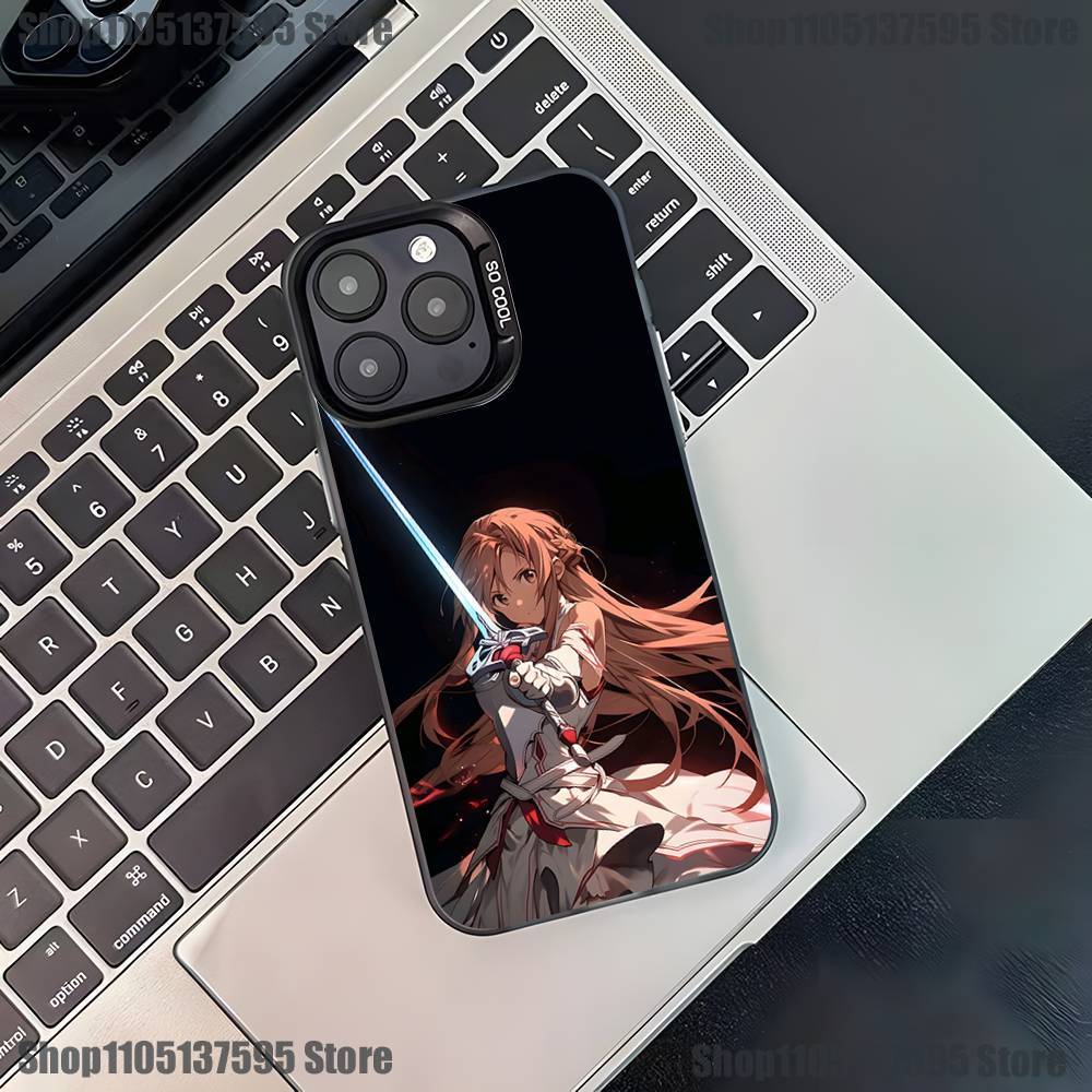 Чехол для телефона с Асуной и Кирито из аниме для iPhone 17,16,15,14,13,12,11,Pro,XS,Max,Plus,Mini,SE4,E Черный матовый противоударный чехол