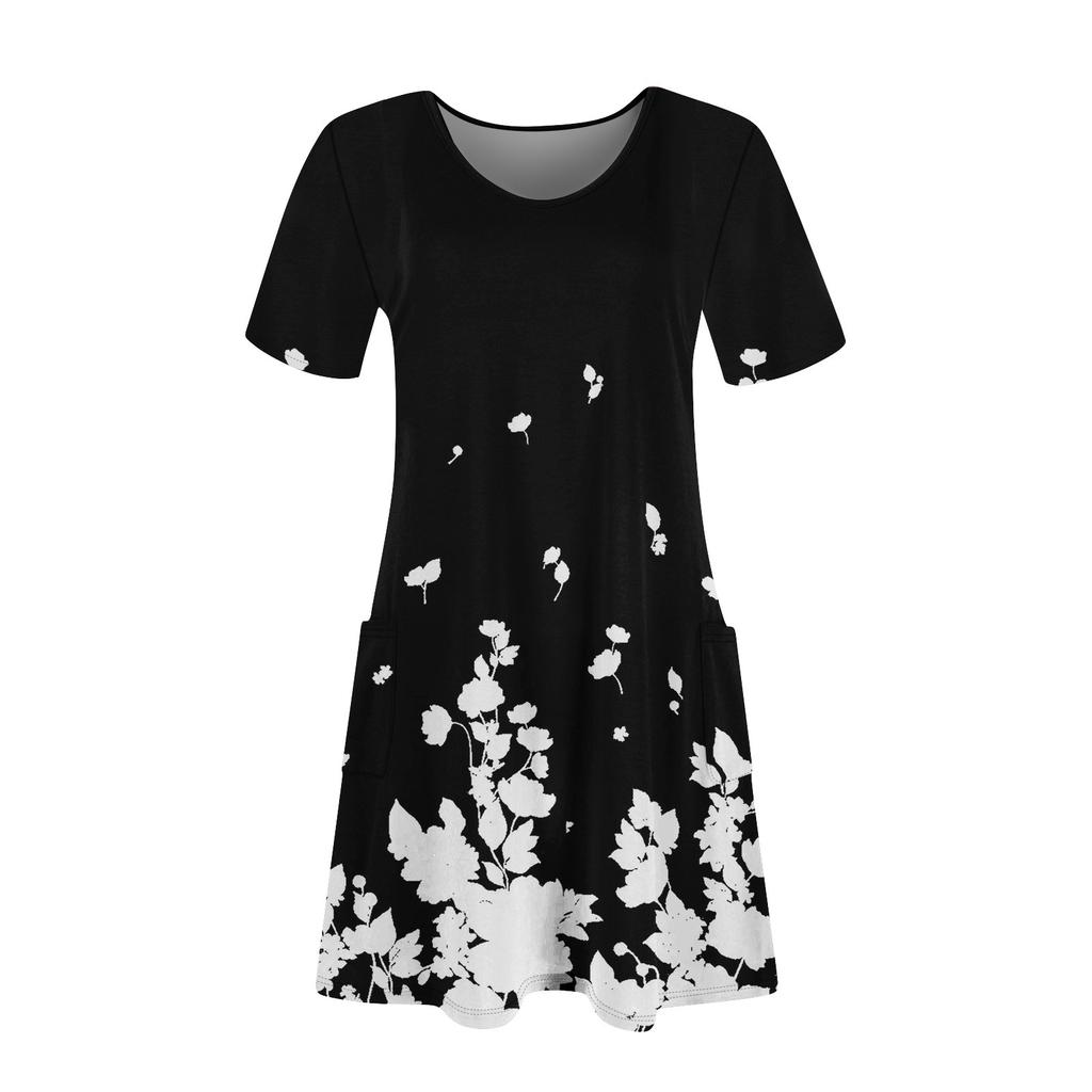 Женские модные повседневные платья с карманами и принтом в богемном стиле, пляжные платья с v-образным вырезом и короткими рукавами