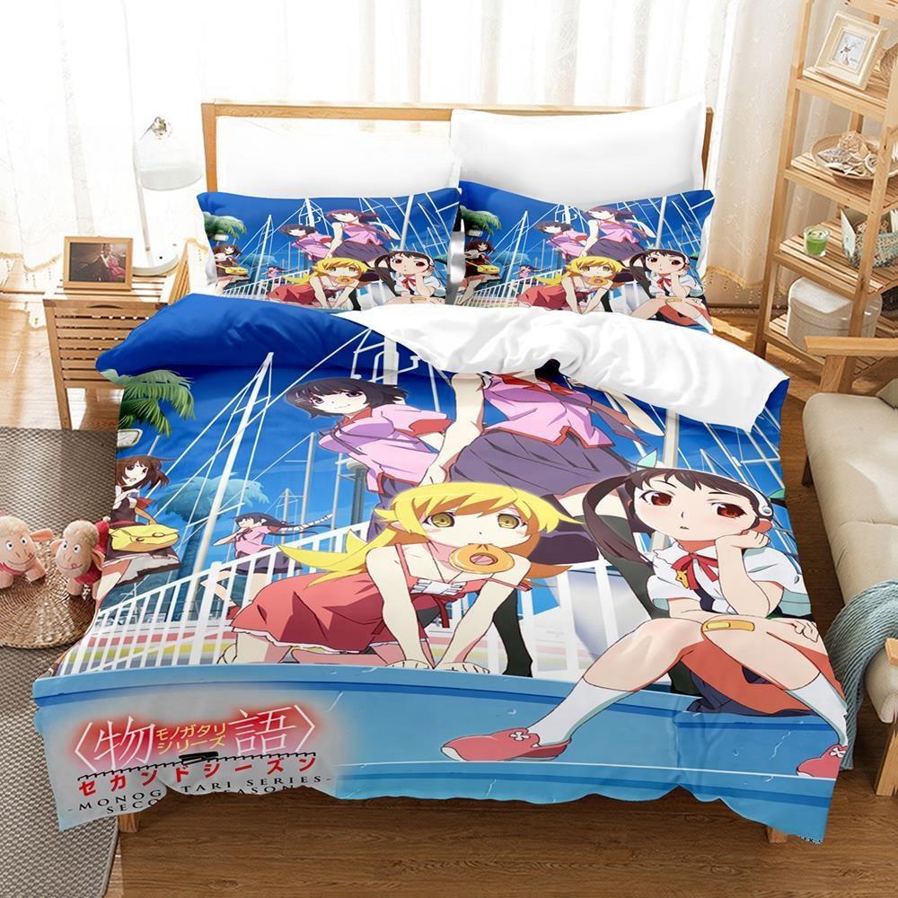 Модный 3D принт Аниме Серия Моногатари Комплект постельного белья Односпальный Полутораспальный Двуспальный Кингсайз Комплект для кровати Взрослый Детский Спальня Комплекты пододеяльников